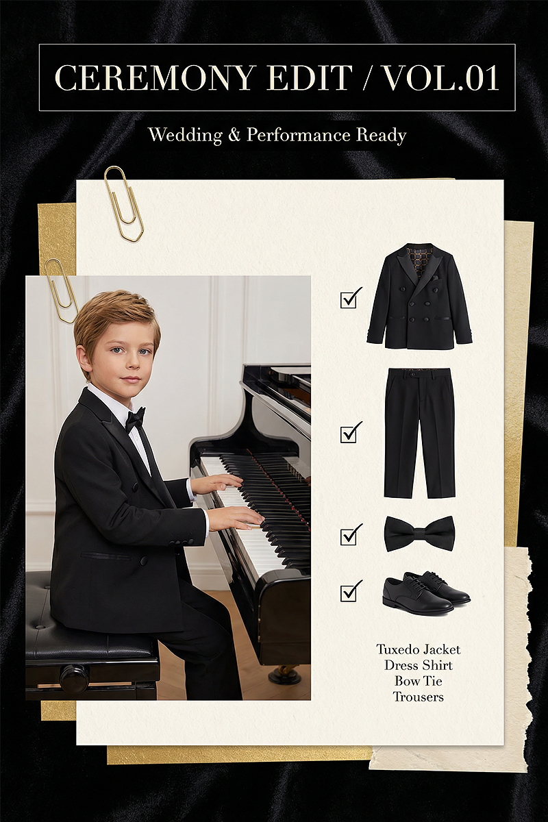 Boys Black Double-Breasted 2-Piece Suit