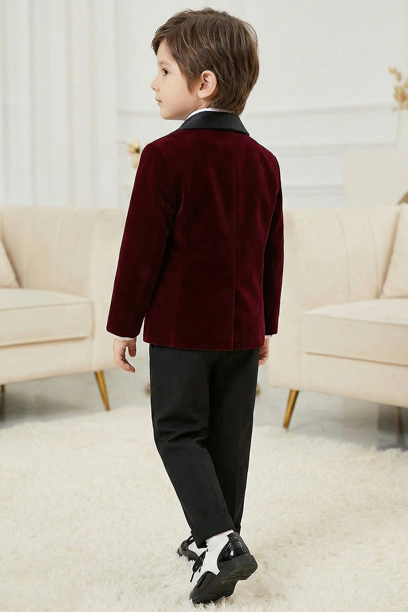 Boys Shawl Collar Burgundy Velvet 2-Piece Suit for Garden Weddings