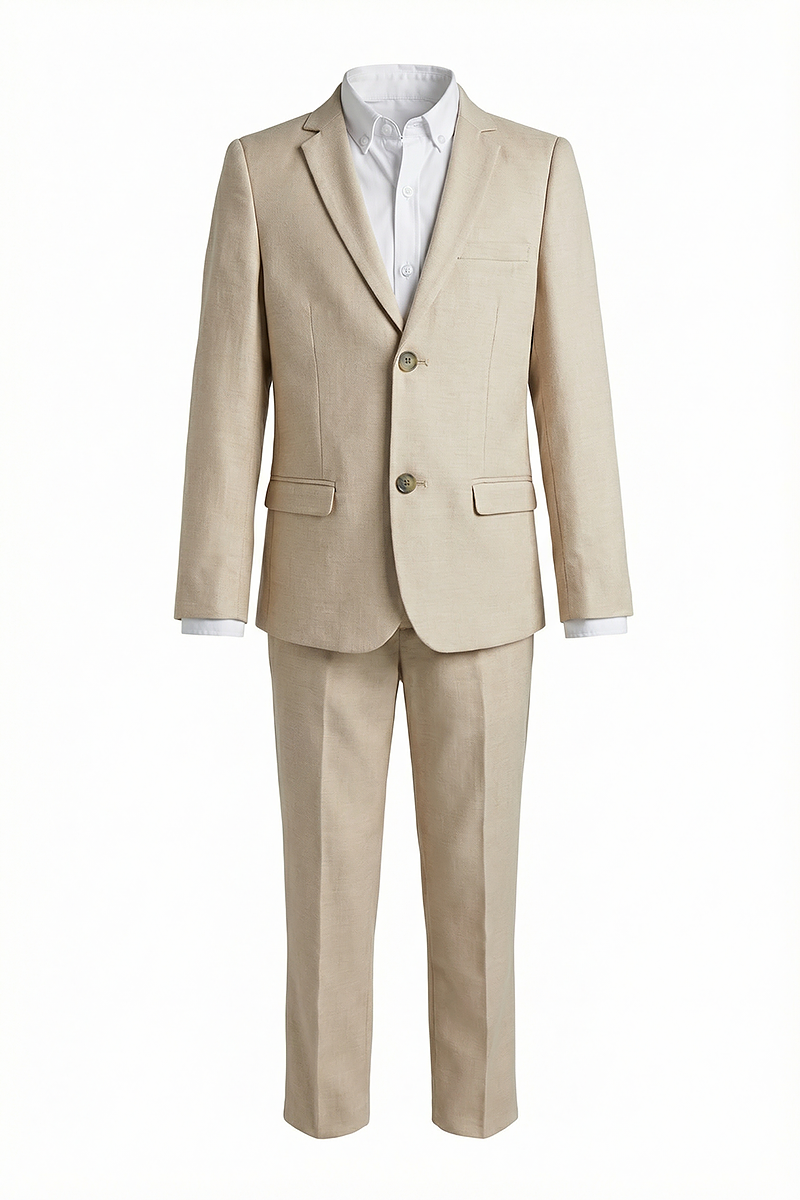 Boys Beige Notch Lapel 2-Piece Suit for Formal Events