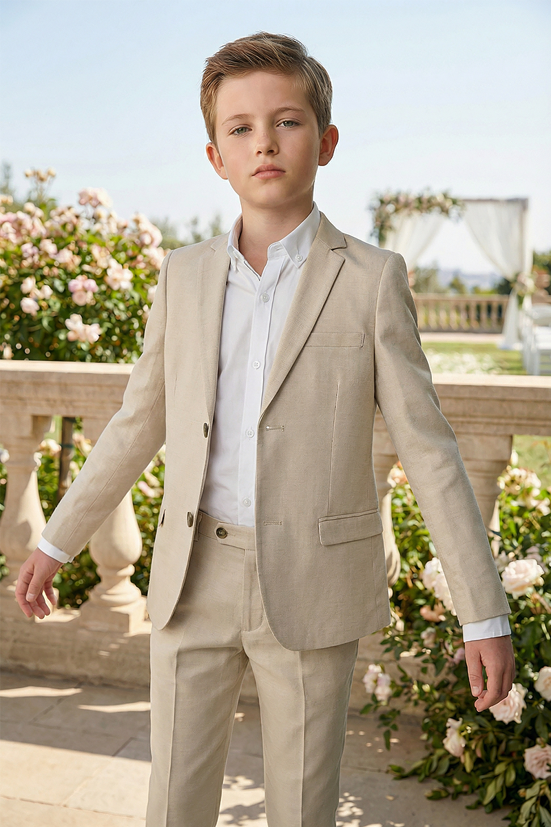 Boys Beige Notch Lapel 2-Piece Suit for Formal Events