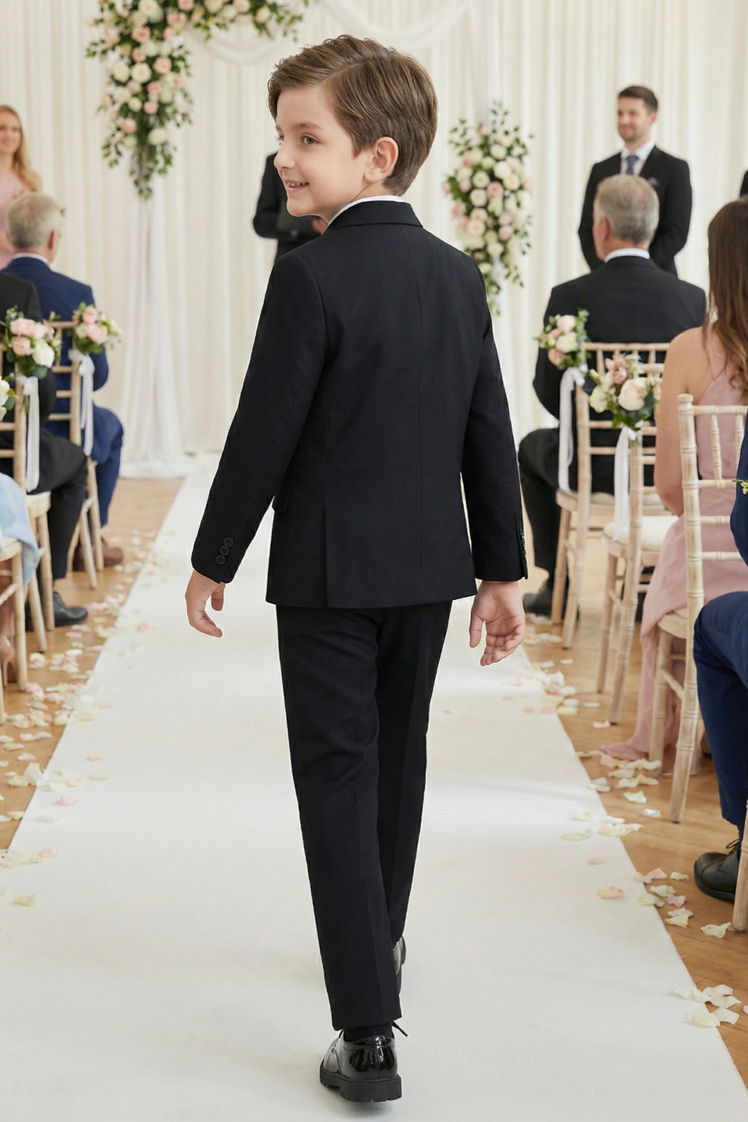 Boys Classic Black 3-Piece Suit for Weddings with Notch Lapel