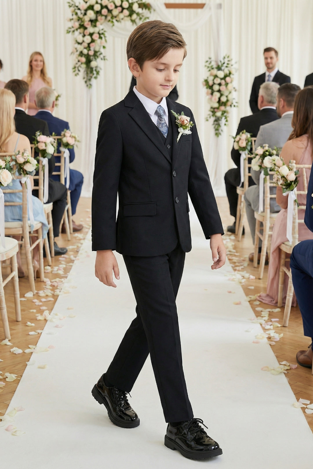 Boys Classic Black 3-Piece Suit for Weddings with Notch Lapel