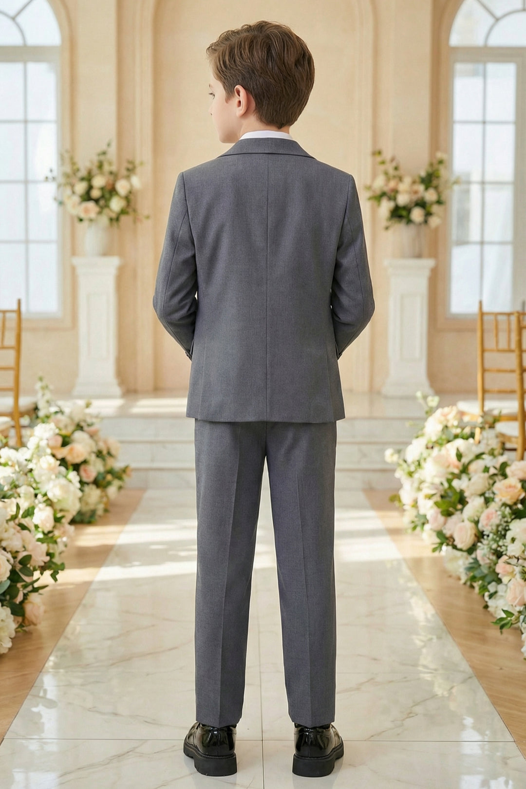 Boys Classic Grey 3-Piece Suit for Weddings with Notch Lapel