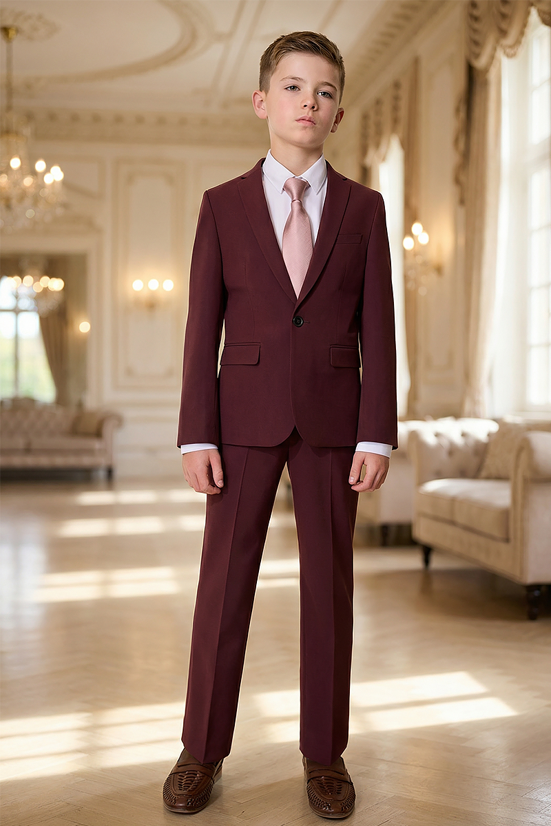 Boys Burgundy 2-Piece Suit for Formal Events