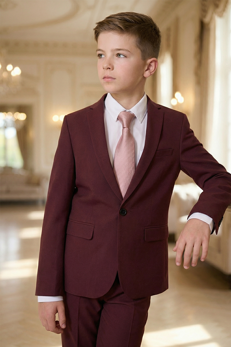 Boys Burgundy 2-Piece Suit for Formal Events