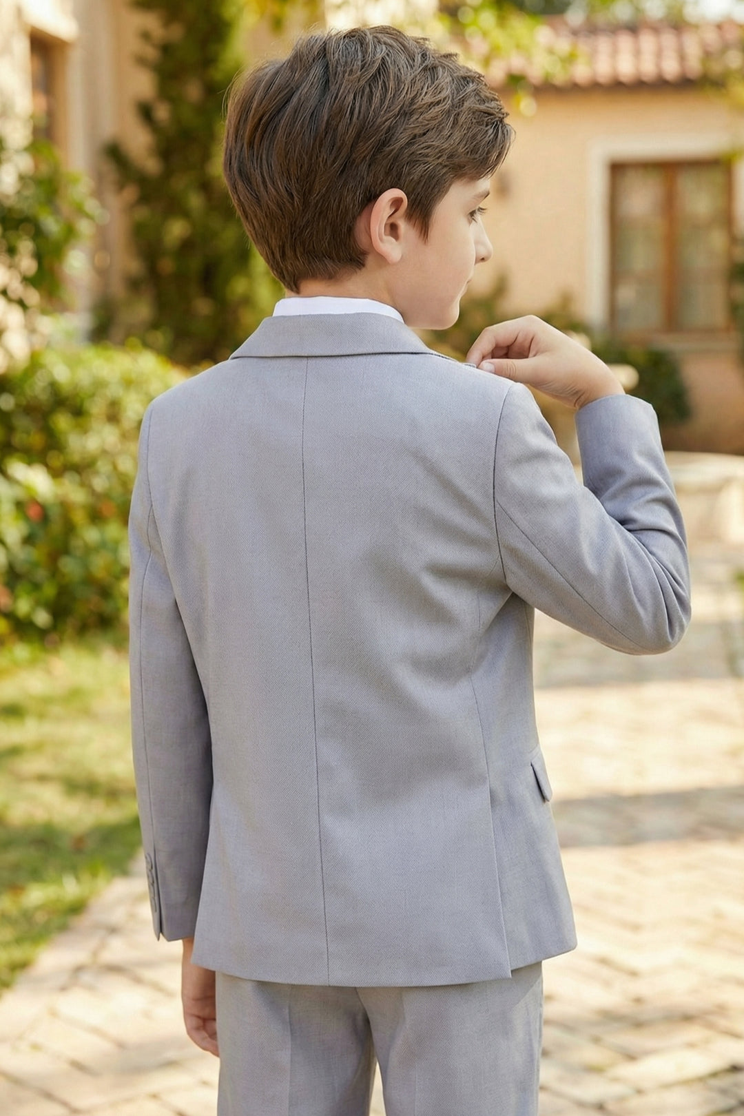 Boys Light Grey 3-Piece Suit for Weddings with Notch Lapel