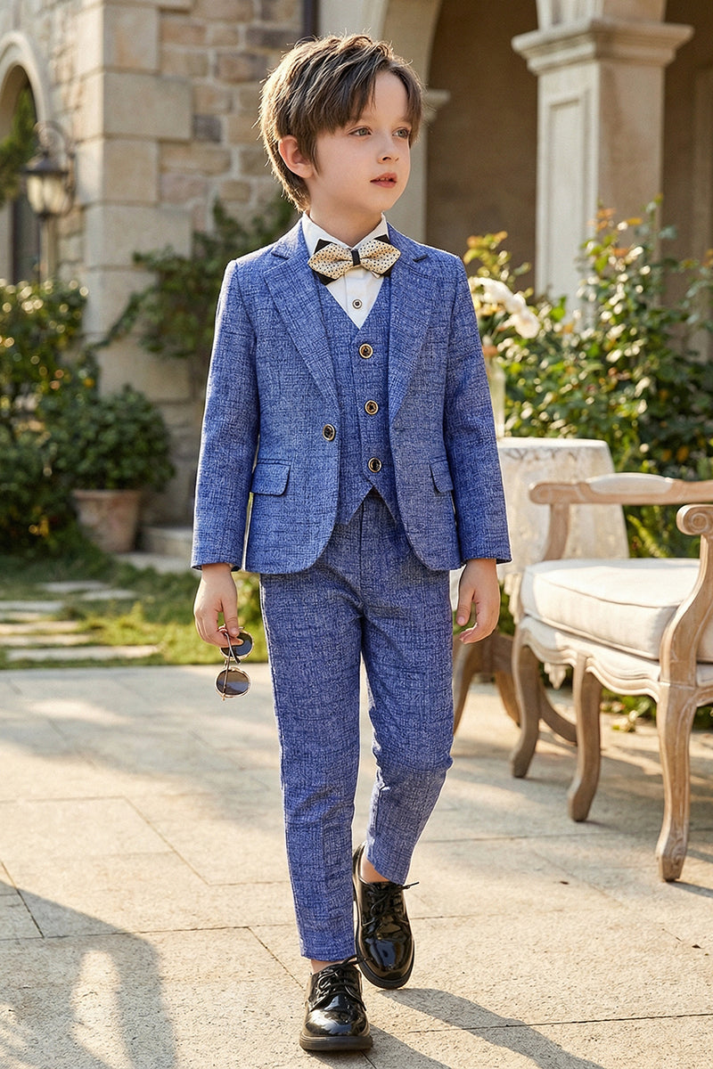 Boys Blue Linen-Blend 3-Piece Suit for Villa Weddings