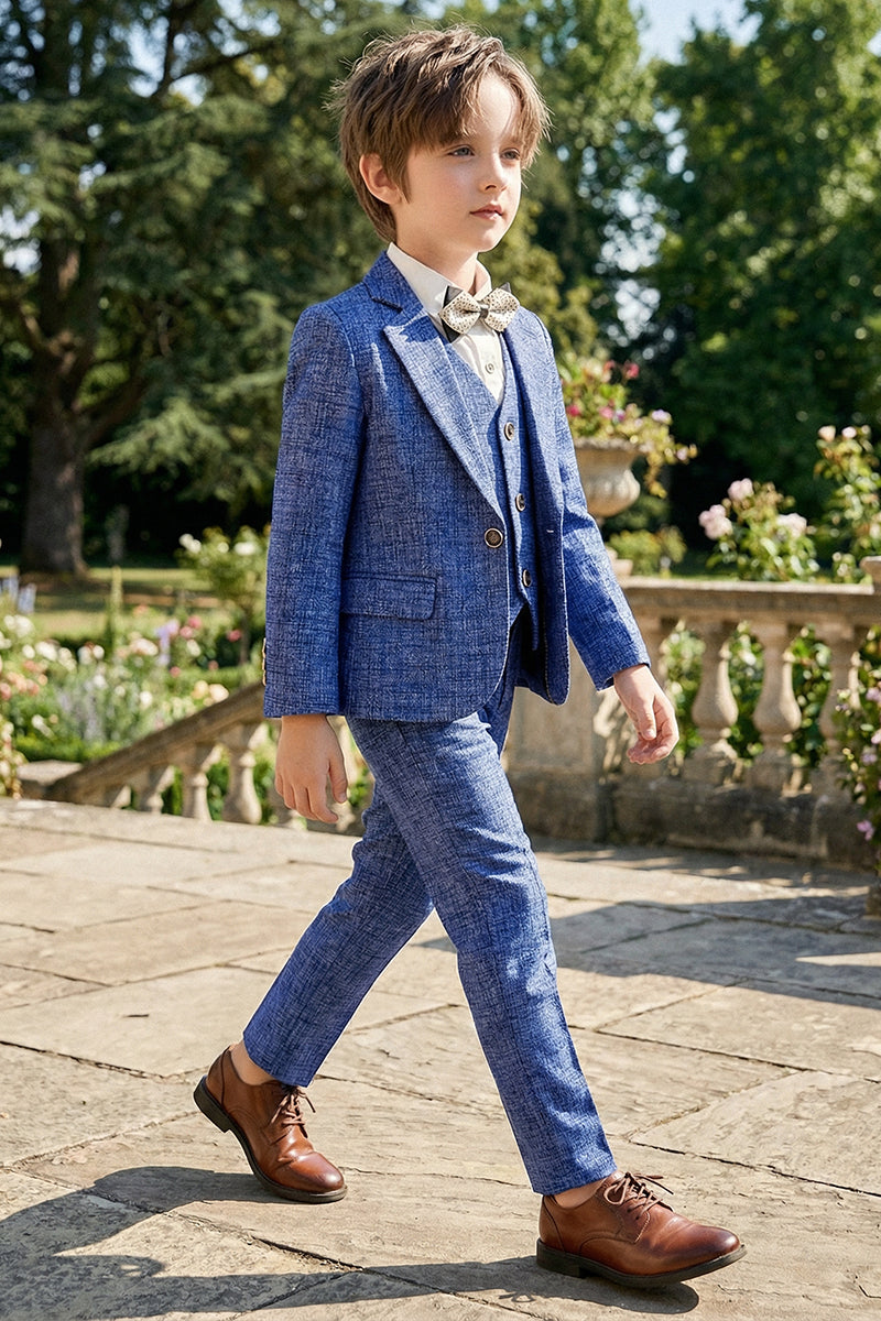 Boys Blue Linen-Blend 3-Piece Suit for Villa Weddings