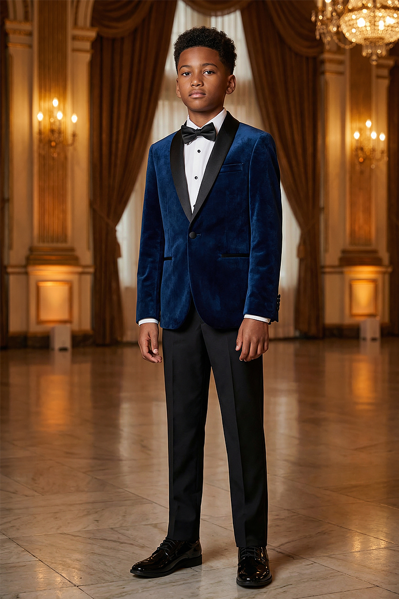 Boys Royal Blue Velvet Shawl Lapel 2-Piece Suit