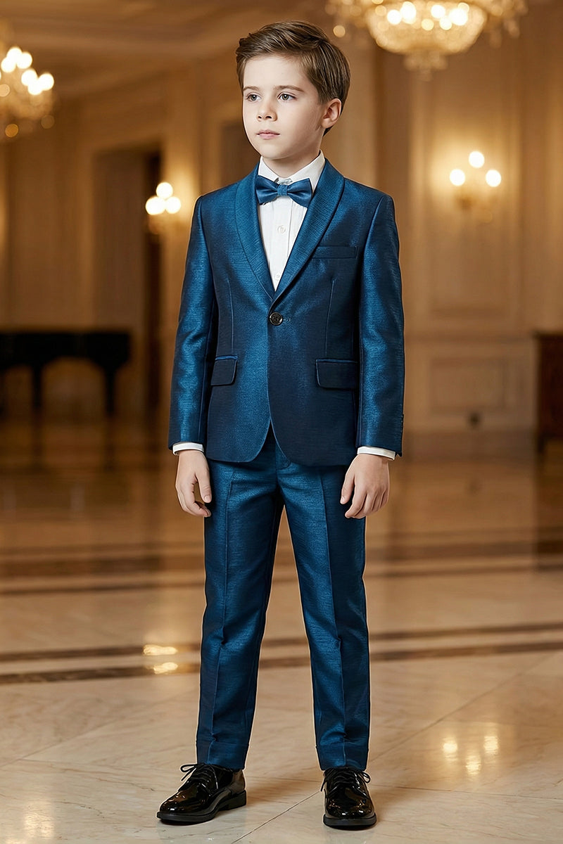 Boys Iridescent Teal Single-Breasted 2-Piece Suit for Ballroom Weddings