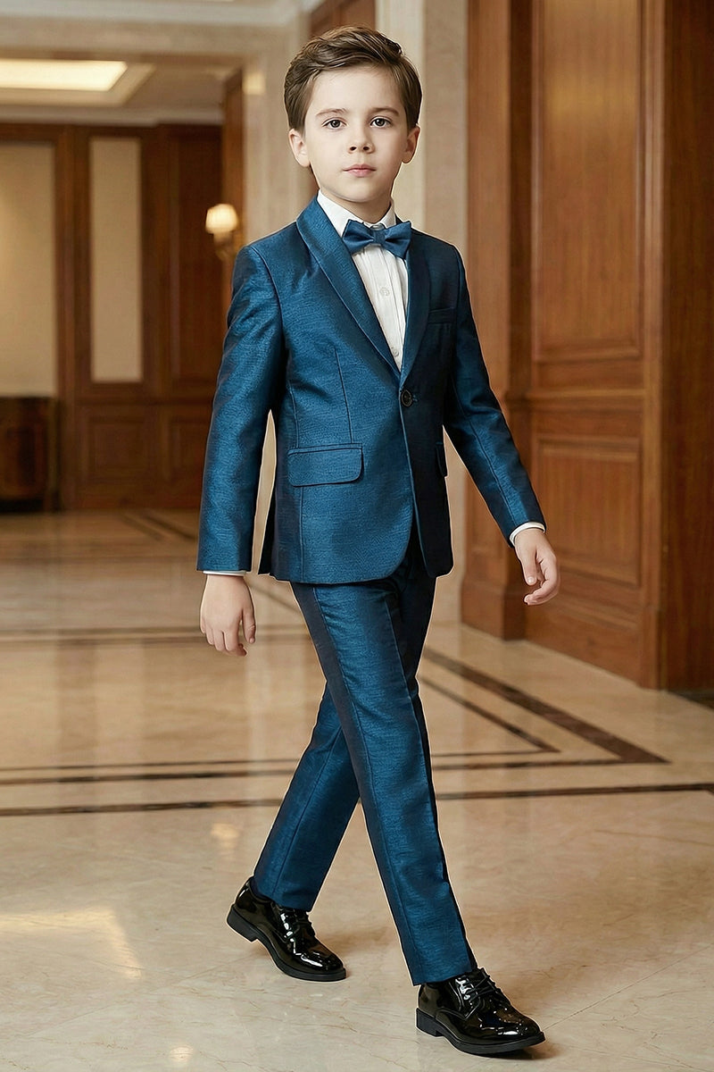 Boys Iridescent Teal Single-Breasted 2-Piece Suit for Ballroom Weddings