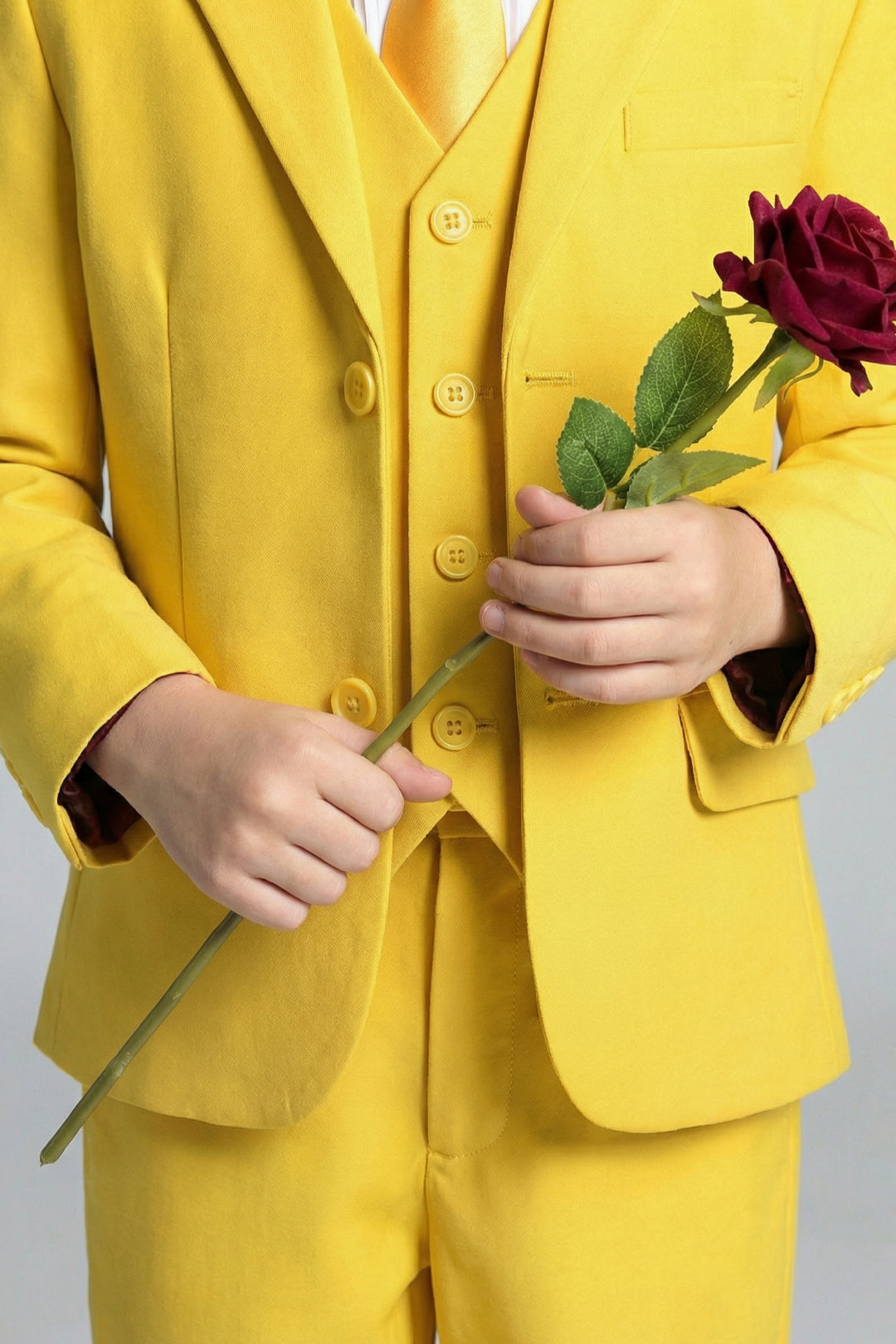 Boys Vibrant Yellow 3-Piece Suit for Weddings with Notch Lapel