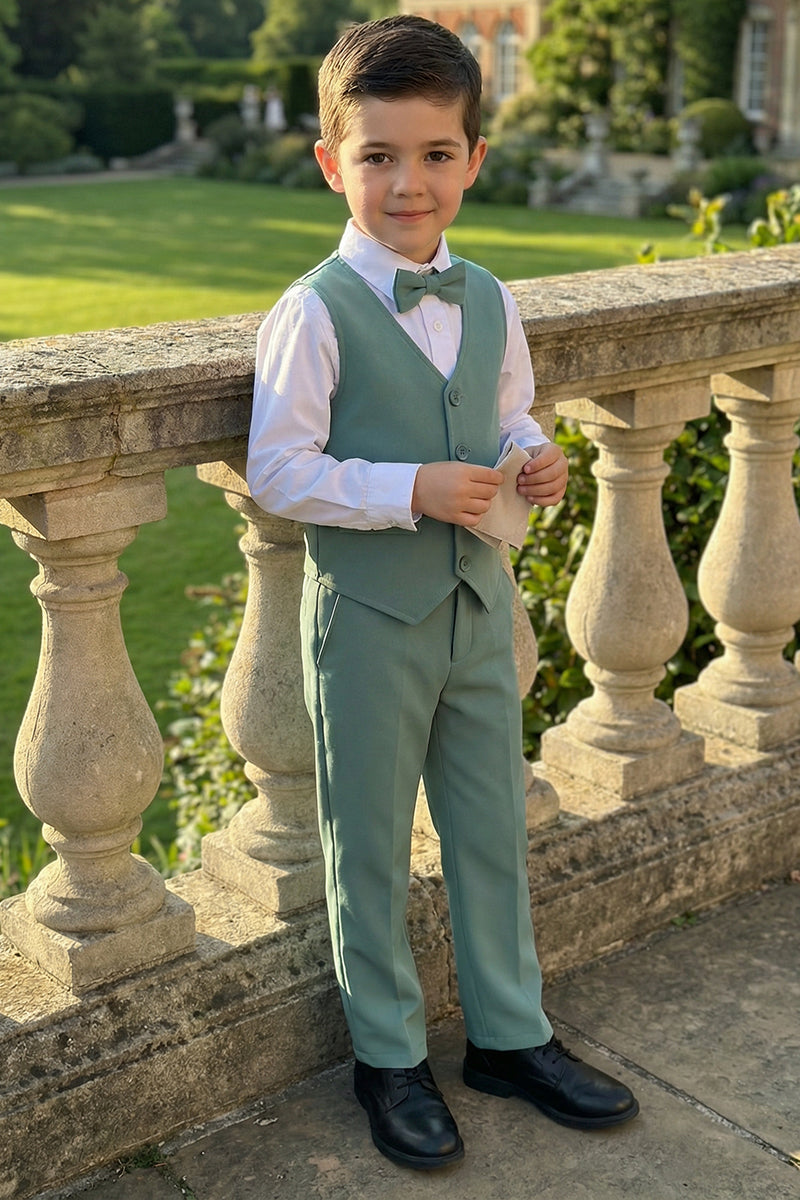 Boys Sage Green Vest & Trousers 2-Piece Suit for Rustic Outdoor Weddings