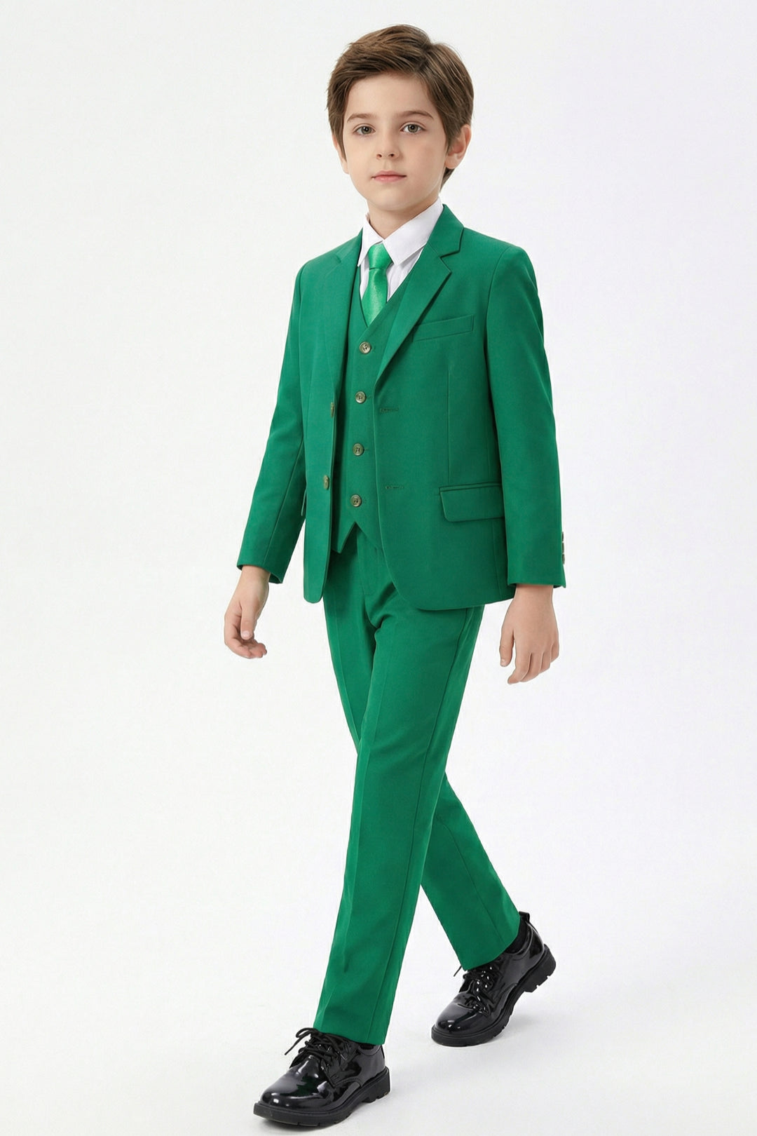 Boys Fresh Green 3-Piece Suit for Weddings with Notch Lapel