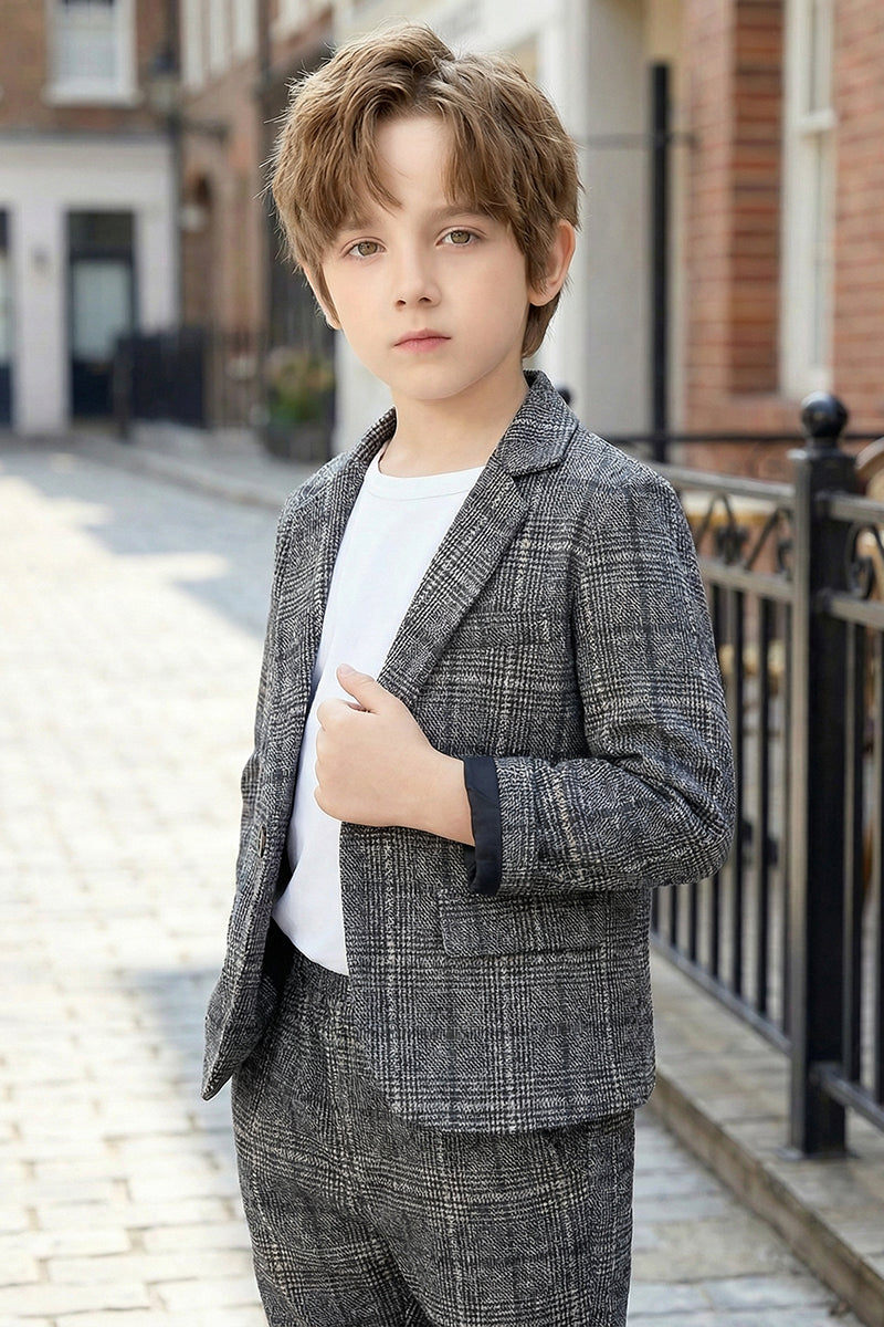 Boys Black & White Windowpane Casual 2-Piece Suit for Urban Weddings