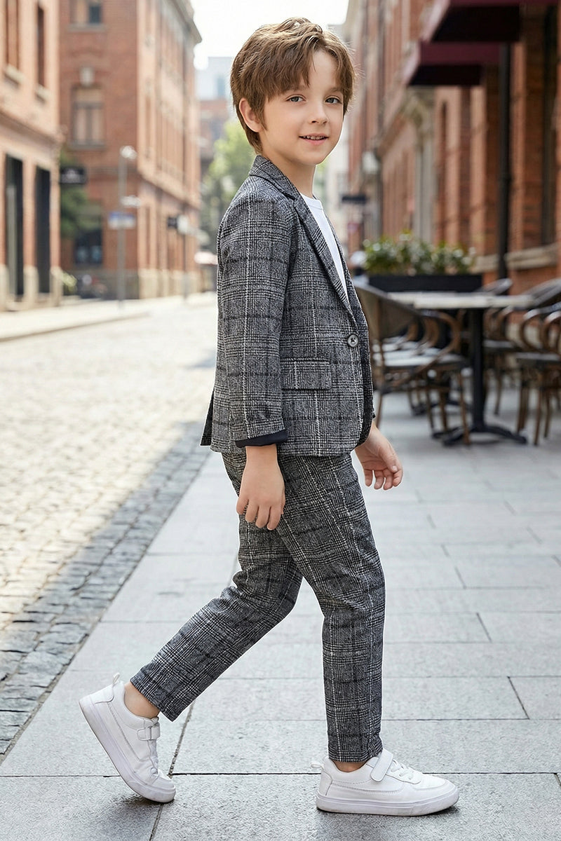 Boys Black & White Windowpane Casual 2-Piece Suit for Urban Weddings