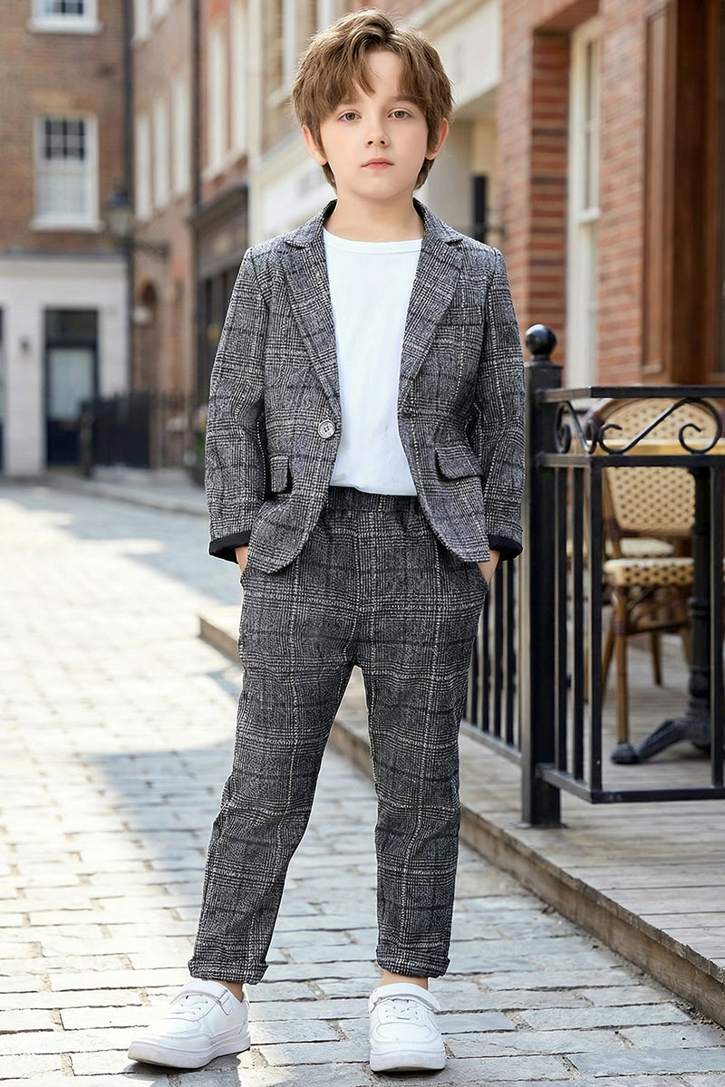 Boys Black & White Windowpane Casual 2-Piece Suit for Urban Weddings