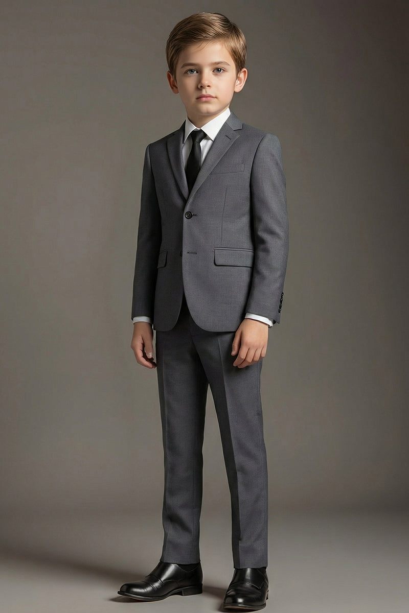 Boys Charcoal Grey Single-Breasted 2-Piece Suit for Formal Weddings