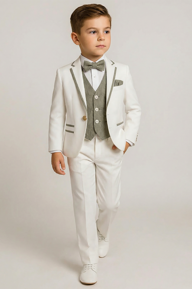 Boys Navy Blue Jacquard 3-Piece Suit for Weddings & Formal Occasions