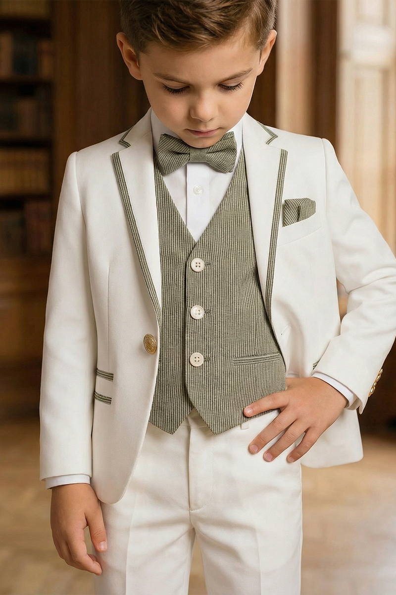 Boys Navy Blue Jacquard 3-Piece Suit for Weddings & Formal Occasions