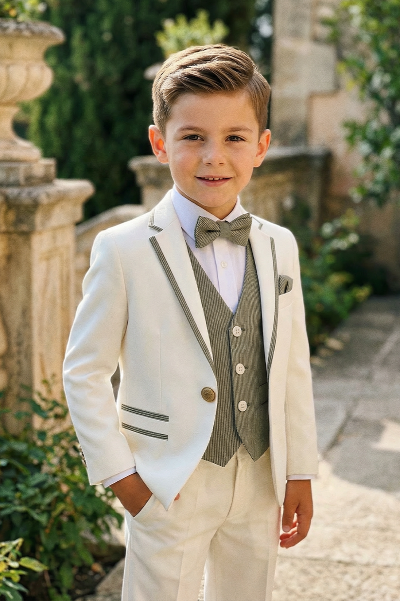 Boys Navy Blue Jacquard 3-Piece Suit for Weddings & Formal Occasions