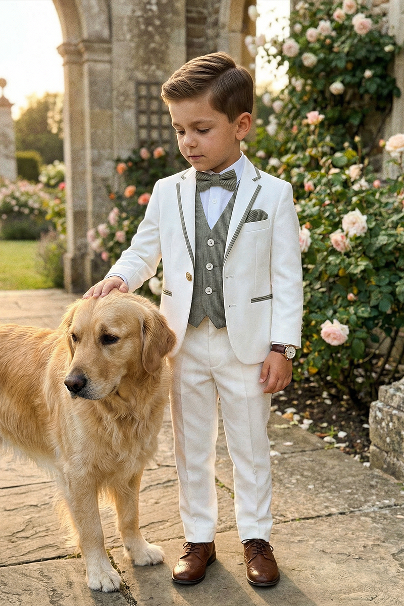Boys Navy Blue Jacquard 3-Piece Suit for Weddings & Formal Occasions