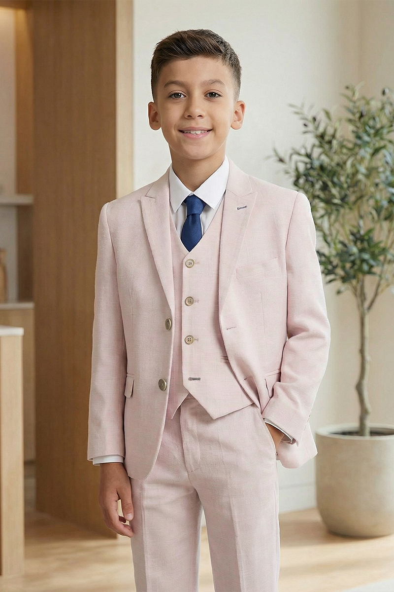 Boys Sage Green Textured 3-Piece Suit for Weddings & Formal Events