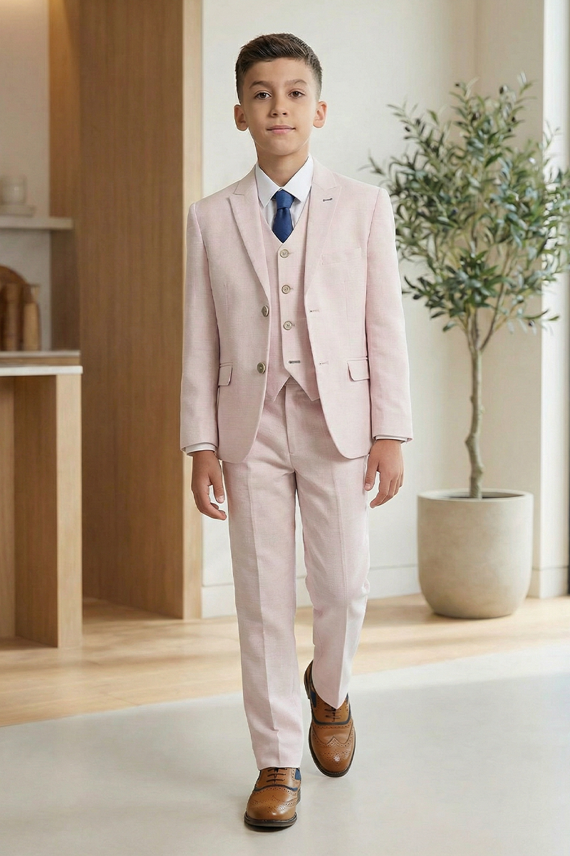Boys Sage Green Textured 3-Piece Suit for Weddings & Formal Events
