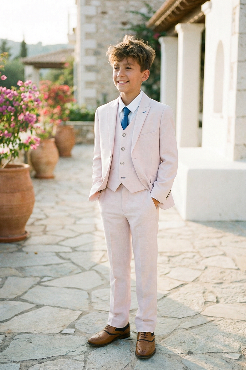 Boys Sage Green Textured 3-Piece Suit for Weddings & Formal Events