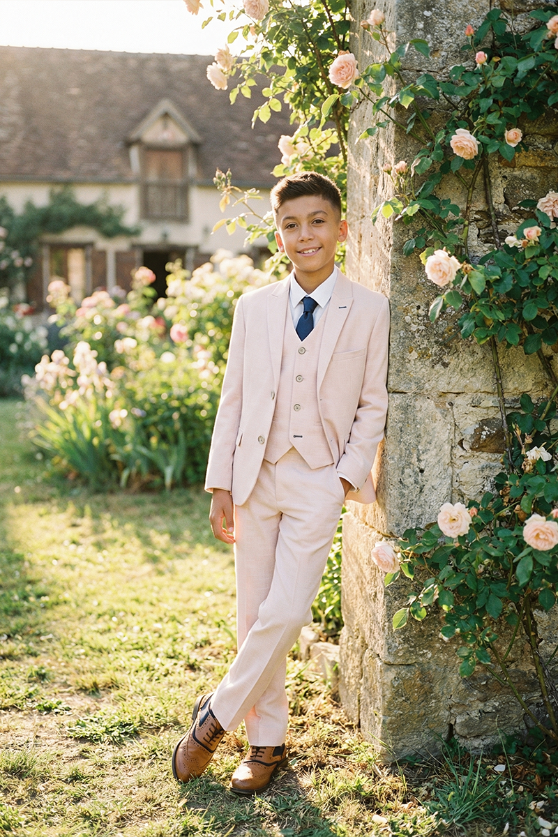 Boys Sage Green Textured 3-Piece Suit for Weddings & Formal Events