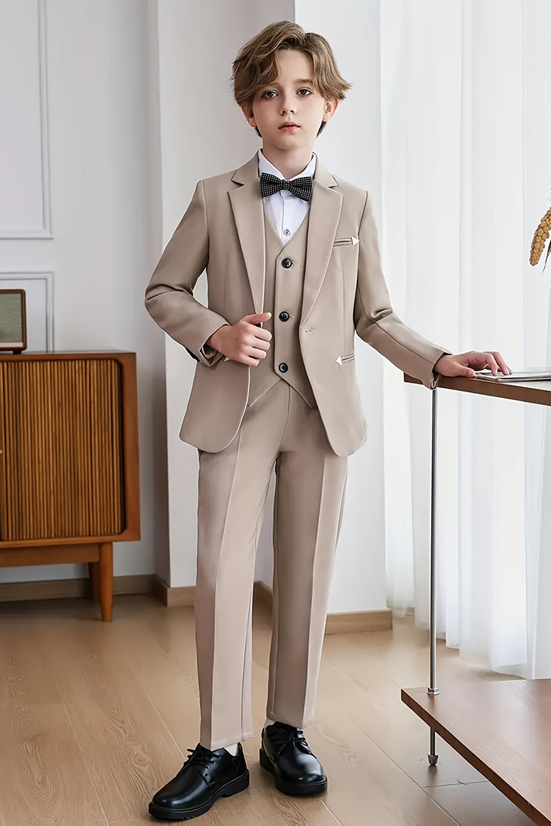 Boys Beige 3-Piece Suit for Modern Indoor Weddings