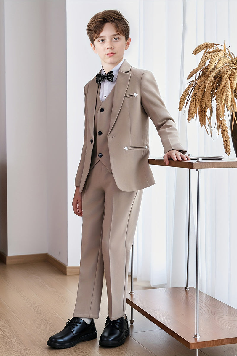 Boys Beige 3-Piece Suit for Modern Indoor Weddings