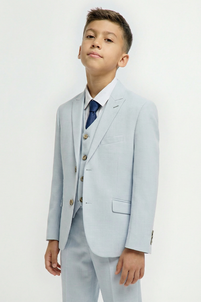 Boys Light Blue Textured 3-Piece Suit for Weddings & Formal Occasions