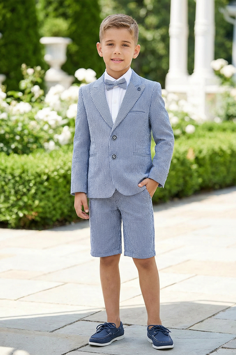 Boys Light Blue Striped 2-Piece Suit for Outdoor Weddings & Summer Events