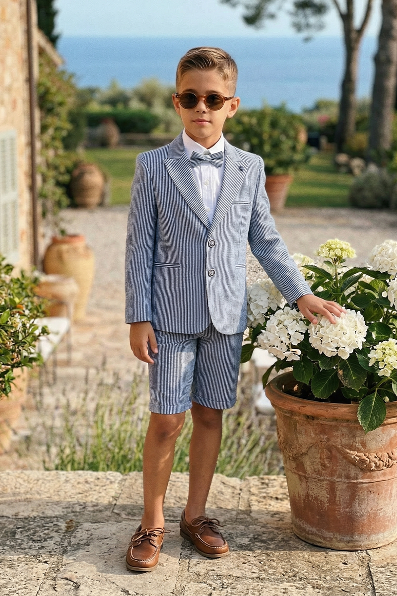 Boys Light Blue Striped 2-Piece Suit for Outdoor Weddings & Summer Events
