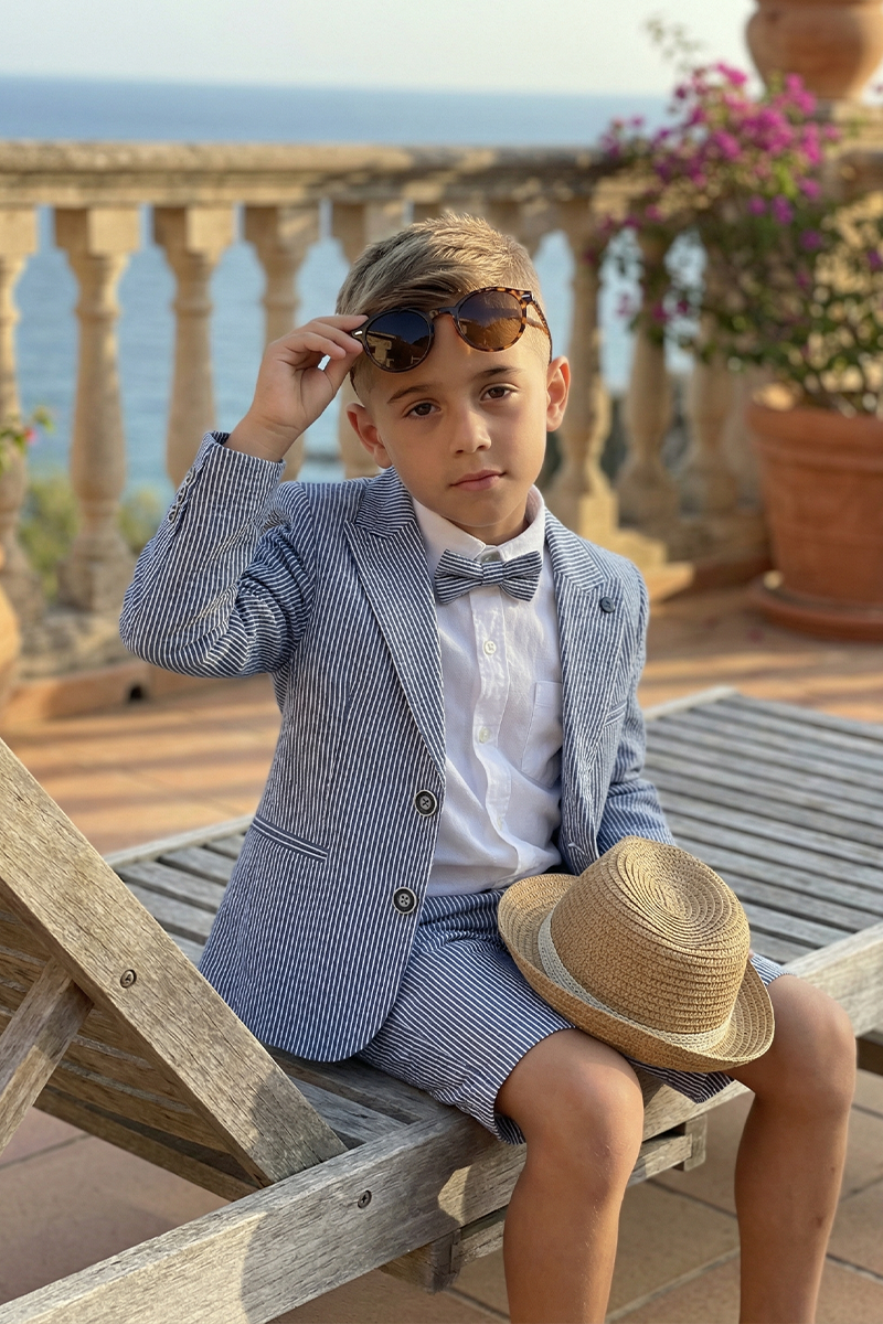 Boys Light Blue Striped 2-Piece Suit for Outdoor Weddings & Summer Events