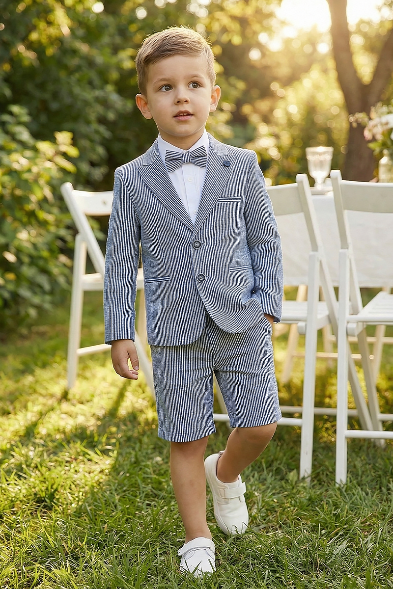 Boys Light Blue Striped 2-Piece Suit for Outdoor Weddings & Summer Events