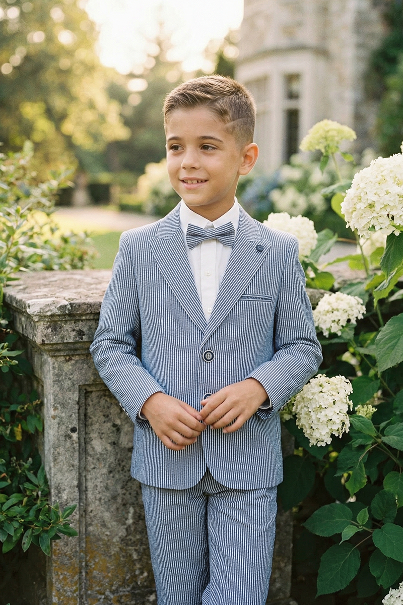 Boys Light Blue Striped 2-Piece Suit for Outdoor Weddings & Summer Events