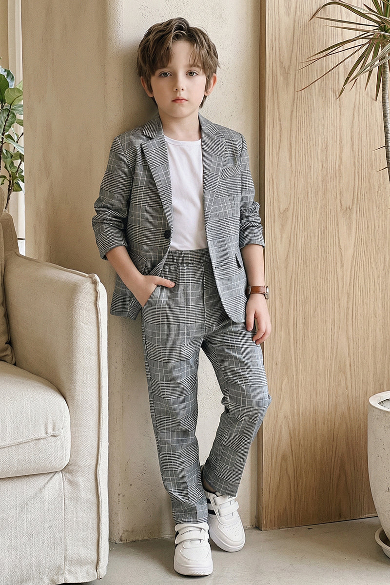 Boys Grey Glen Plaid Casual 2-Piece Suit for Modern Weddings