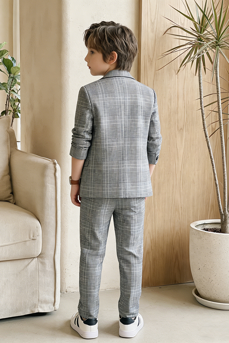 Boys Grey Glen Plaid Casual 2-Piece Suit for Modern Weddings