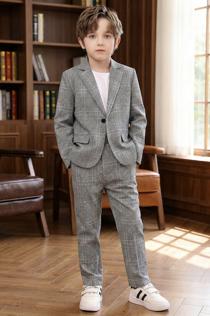 Boys Grey Glen Plaid Casual 2-Piece Suit for Modern Weddings