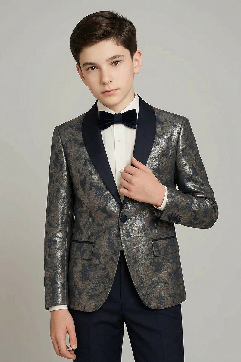 Boys Silver Metallic 2-Piece Suit for Formal Galas & Luxury Weddings