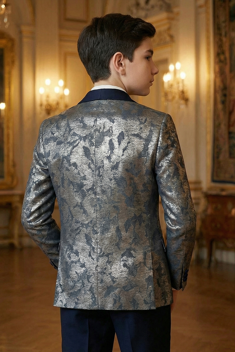 Boys Silver Metallic 2-Piece Suit for Formal Galas & Luxury Weddings