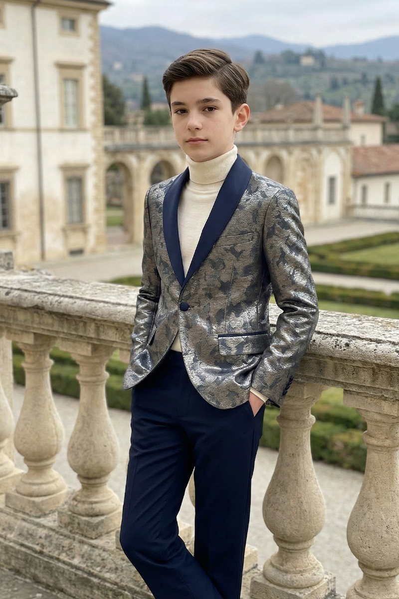 Boys Silver Metallic 2-Piece Suit for Formal Galas & Luxury Weddings