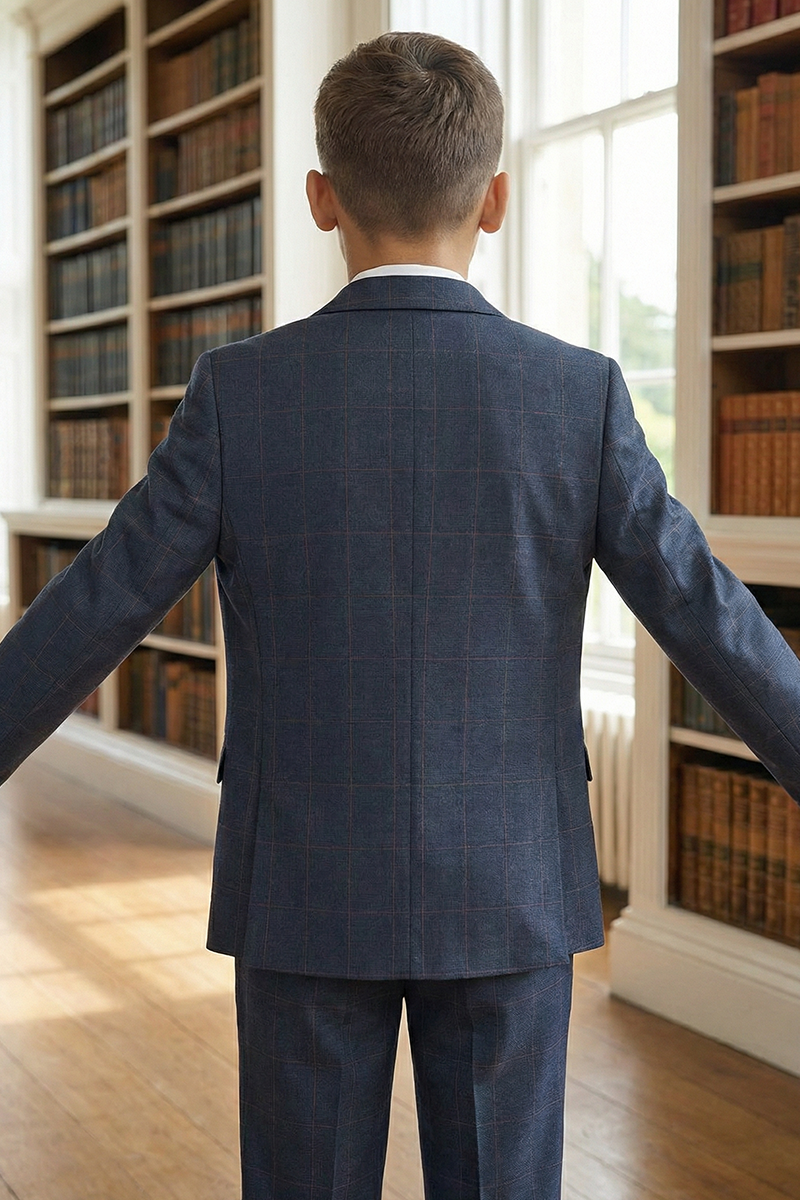 Boys Navy Plaid 3-Piece Suit for Weddings & Formal Gatherings