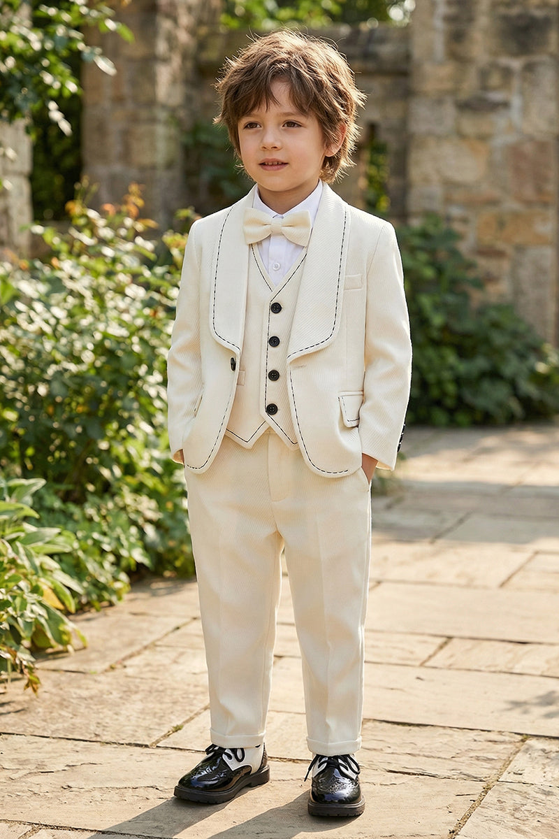 Boys Beige Pinstripe 3-Piece Suit for Country Weddings