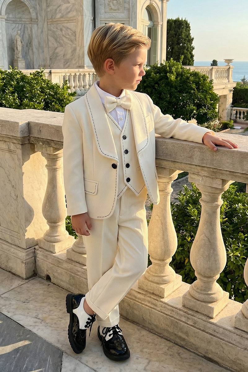 Boys Beige Pinstripe 3-Piece Suit for Country Weddings