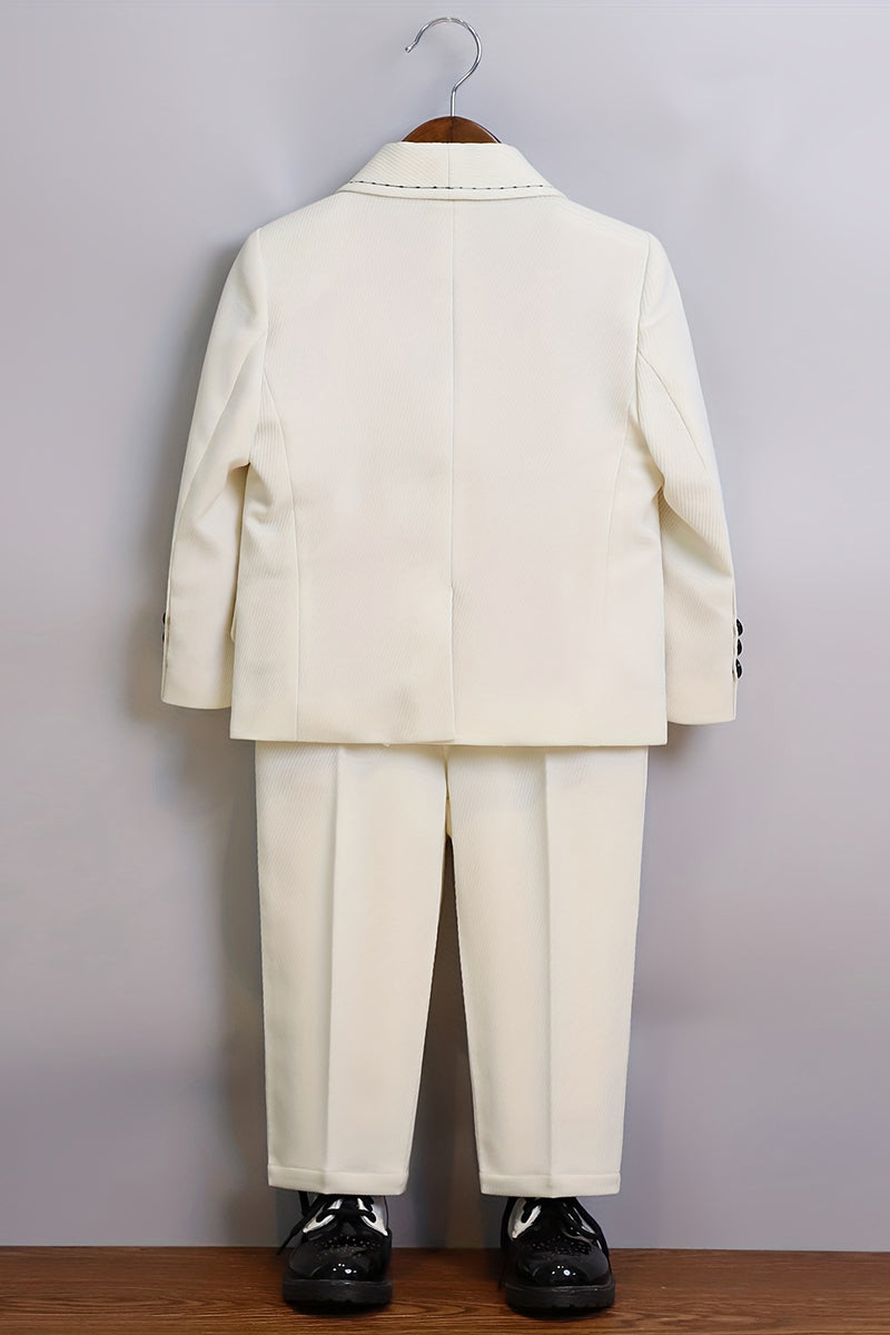 Boys Beige Pinstripe 3-Piece Suit for Country Weddings