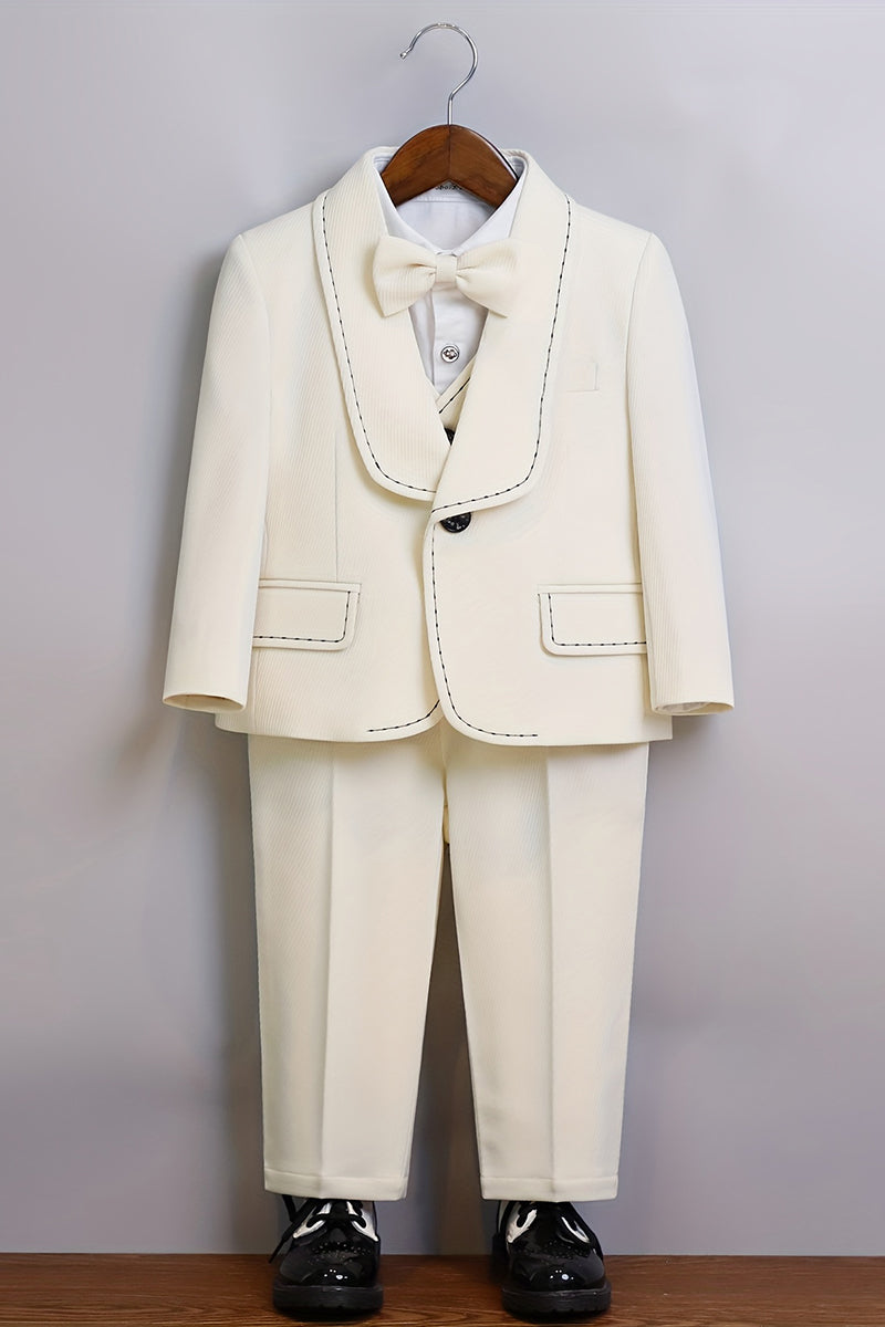 Boys Beige Pinstripe 3-Piece Suit for Country Weddings