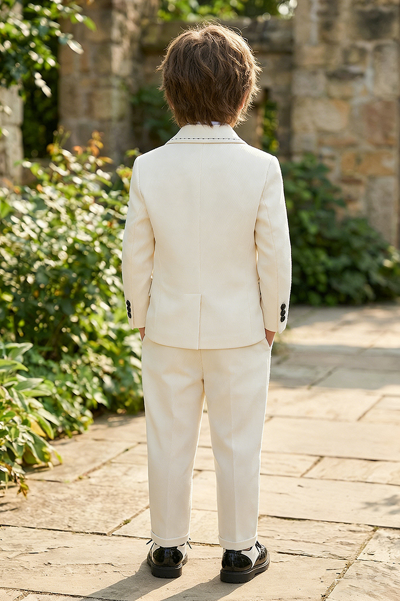 Boys Beige Pinstripe 3-Piece Suit for Country Weddings